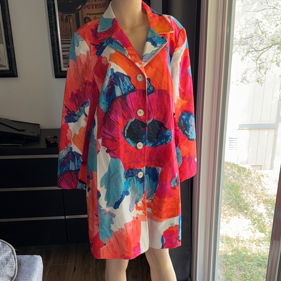 Vibrant Trina TurkFloral Button-Up Coat{P7}